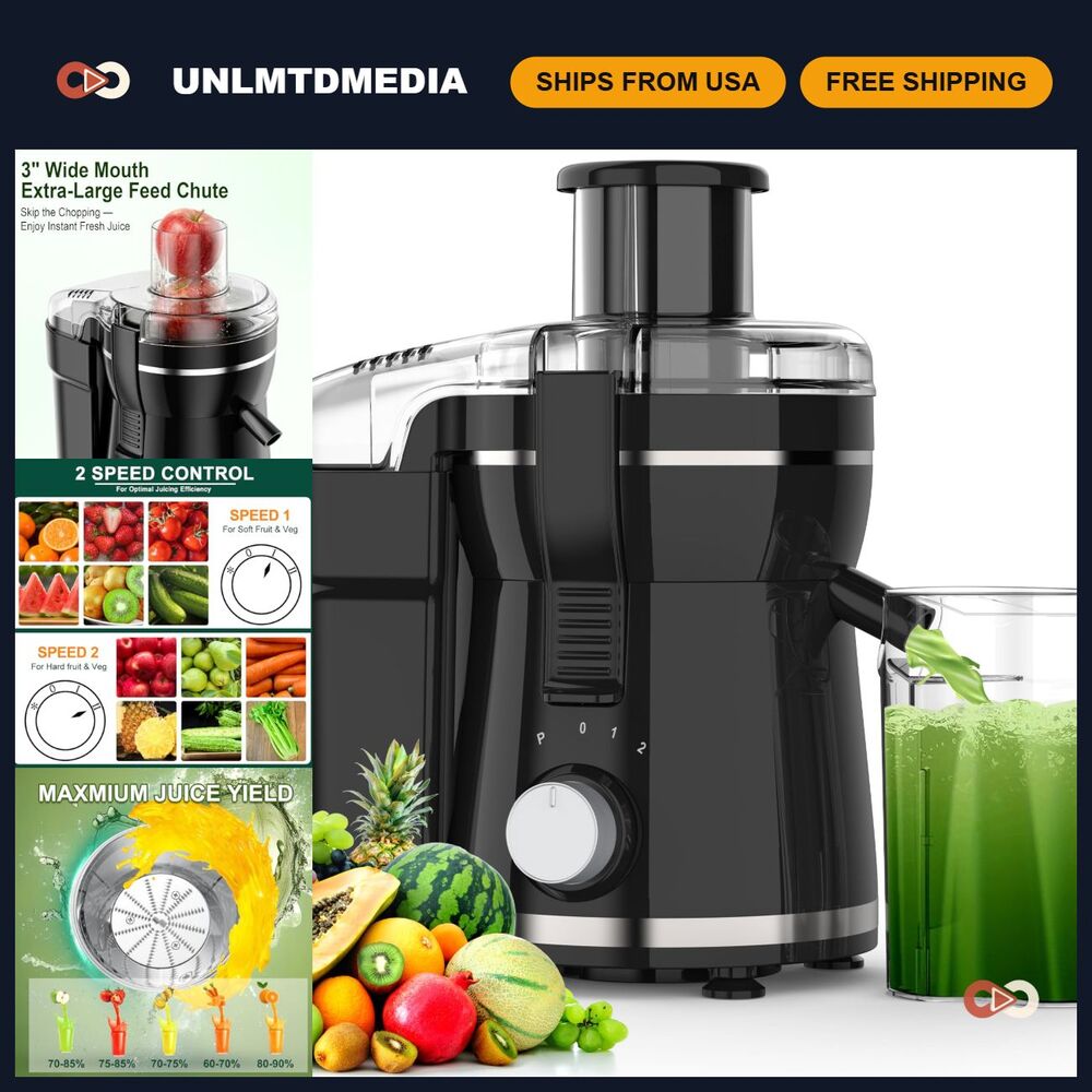 Powerful 500W Juicer Machine with 3 Speeds & Extra Wide 3” Feed Chute